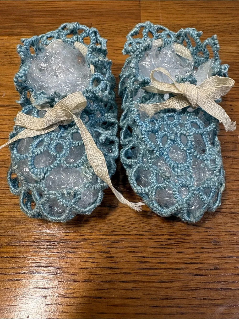 Vintage Tatted Blue Baby Shoes Made in 1952